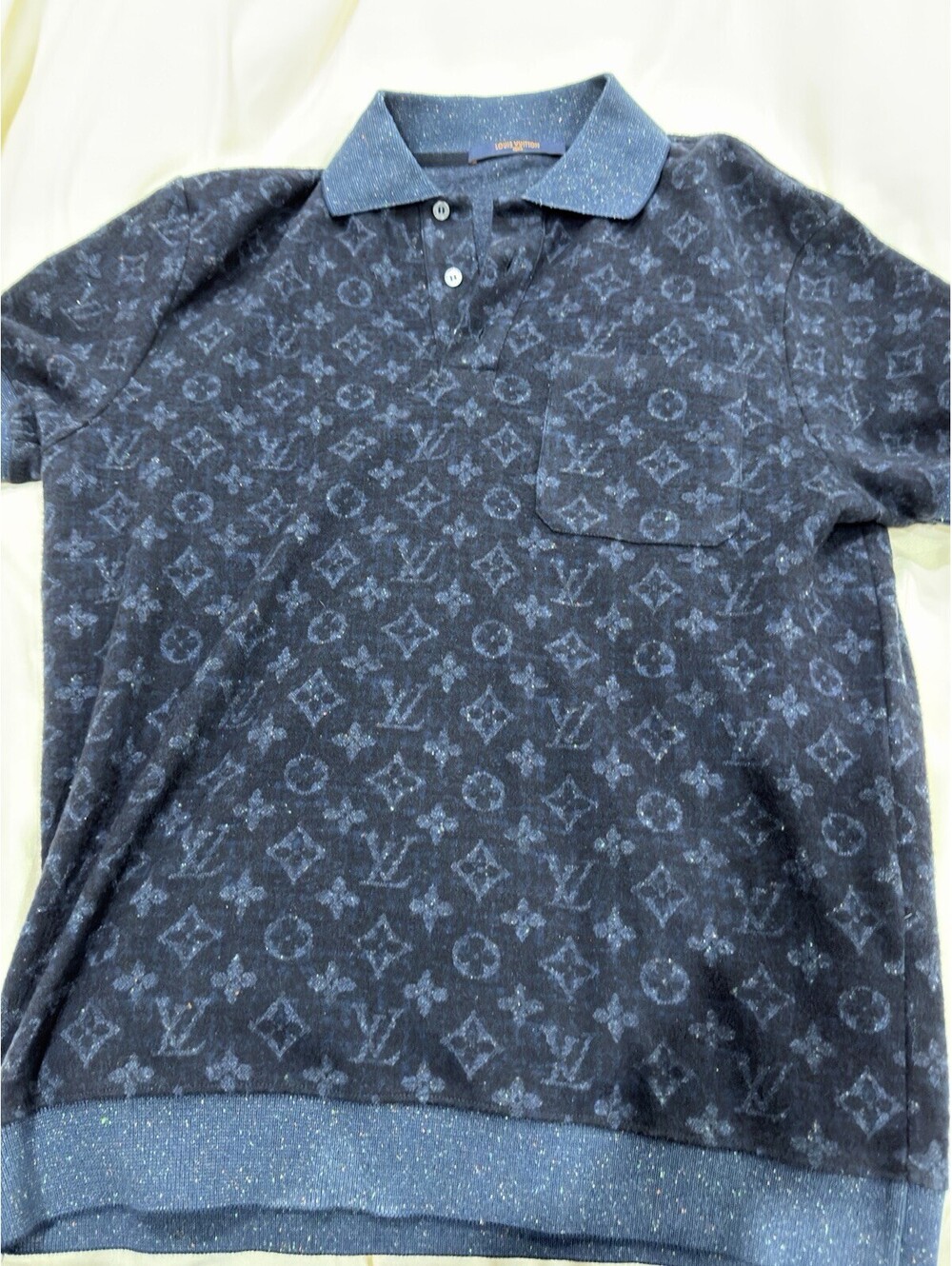 Louis Vuitton Men's Navy Wool silk Blue Monogram Polo Shirt Size M